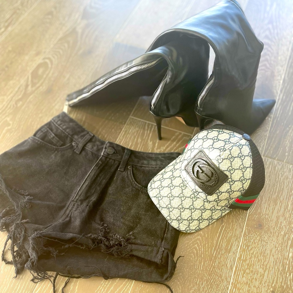 Distressed Black Denim Shorts